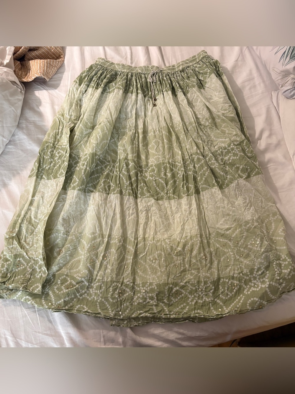 Studio West Light Green Striped Bohemian Fairycore Flowy Maxi Skirt Size XL